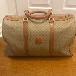 Celine Leather-Trim large Brown Patterned Travel Duffel Bag
